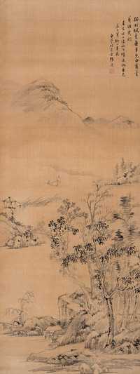 张庚 1732年作 孤村枫叶 立轴